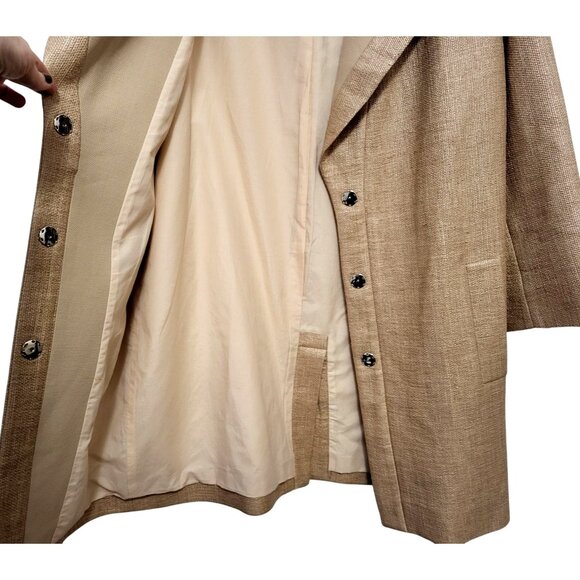 Paule Ka Textured Woven Tweed Long Jacket Tan Khaki - Picture 6 of 17